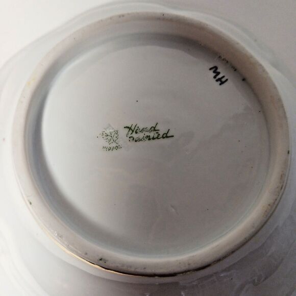 Antique Nippon Hand Painted Bowl Leaf Gold Green Roses Floral - Picture 3 of 5